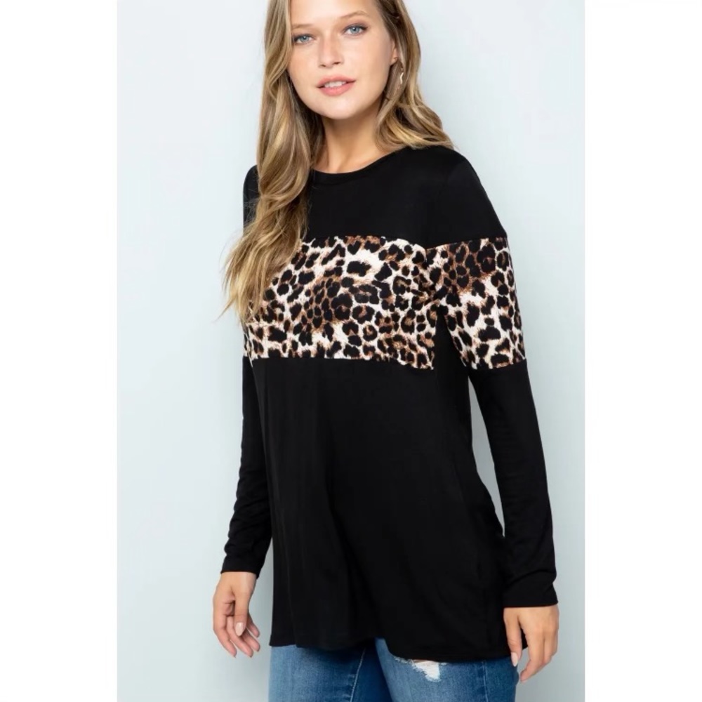 Long Sleeve Top with Leopard Detail